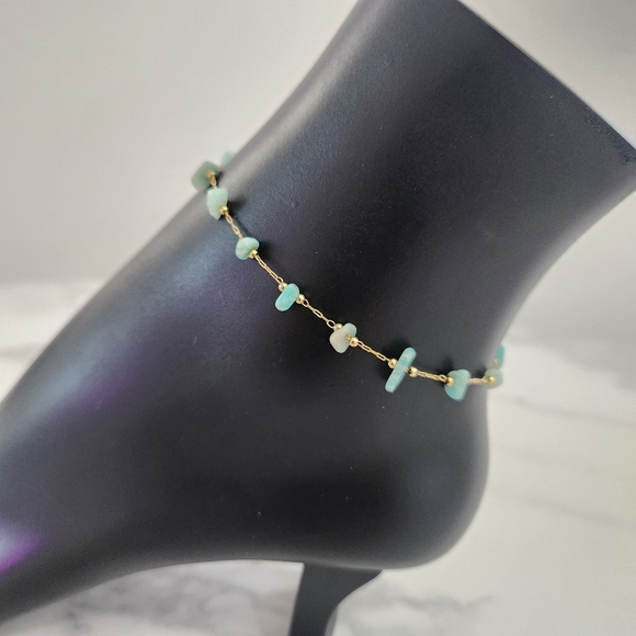 Jewelry - Minimalist Dainty Green Stone Stainless Steel Gold Plated Anklet